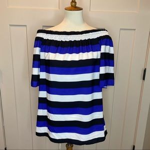 Off-Shoulder Striped Women’s Top in Blue, Black & White